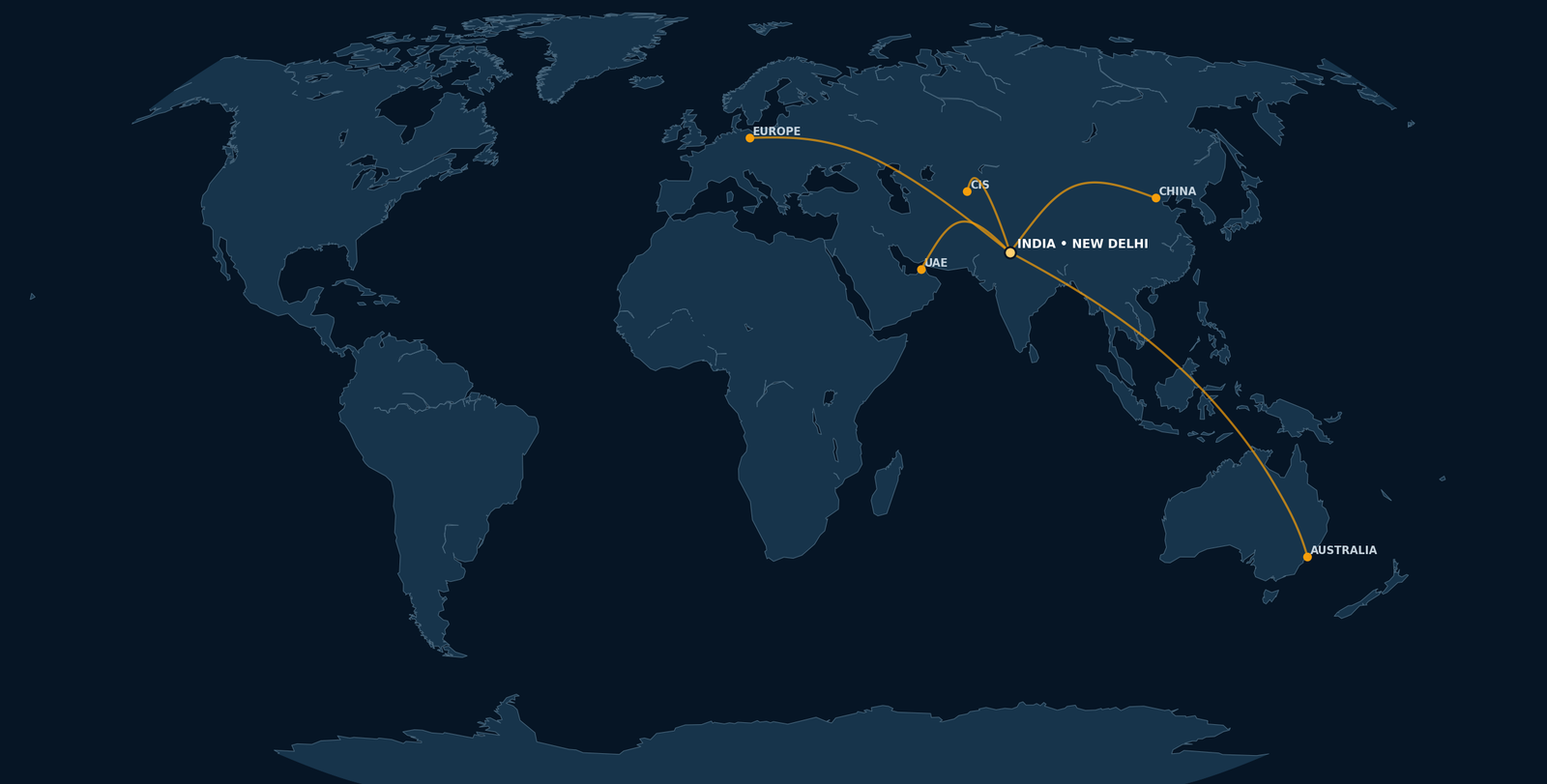 Wideair global route map from New Delhi